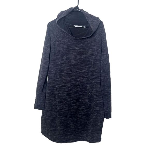 Athleta Dresses & Skirts - Athleta Size L Blissful Hooded Tunic Dress Heather Black Pockets 54023